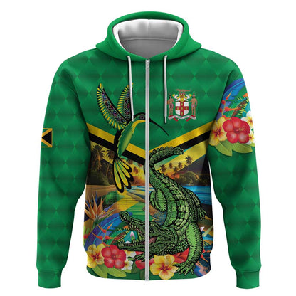 African-American Jamica Personalized Zip Hoodie Hummingbird and Crocodiles Tropical