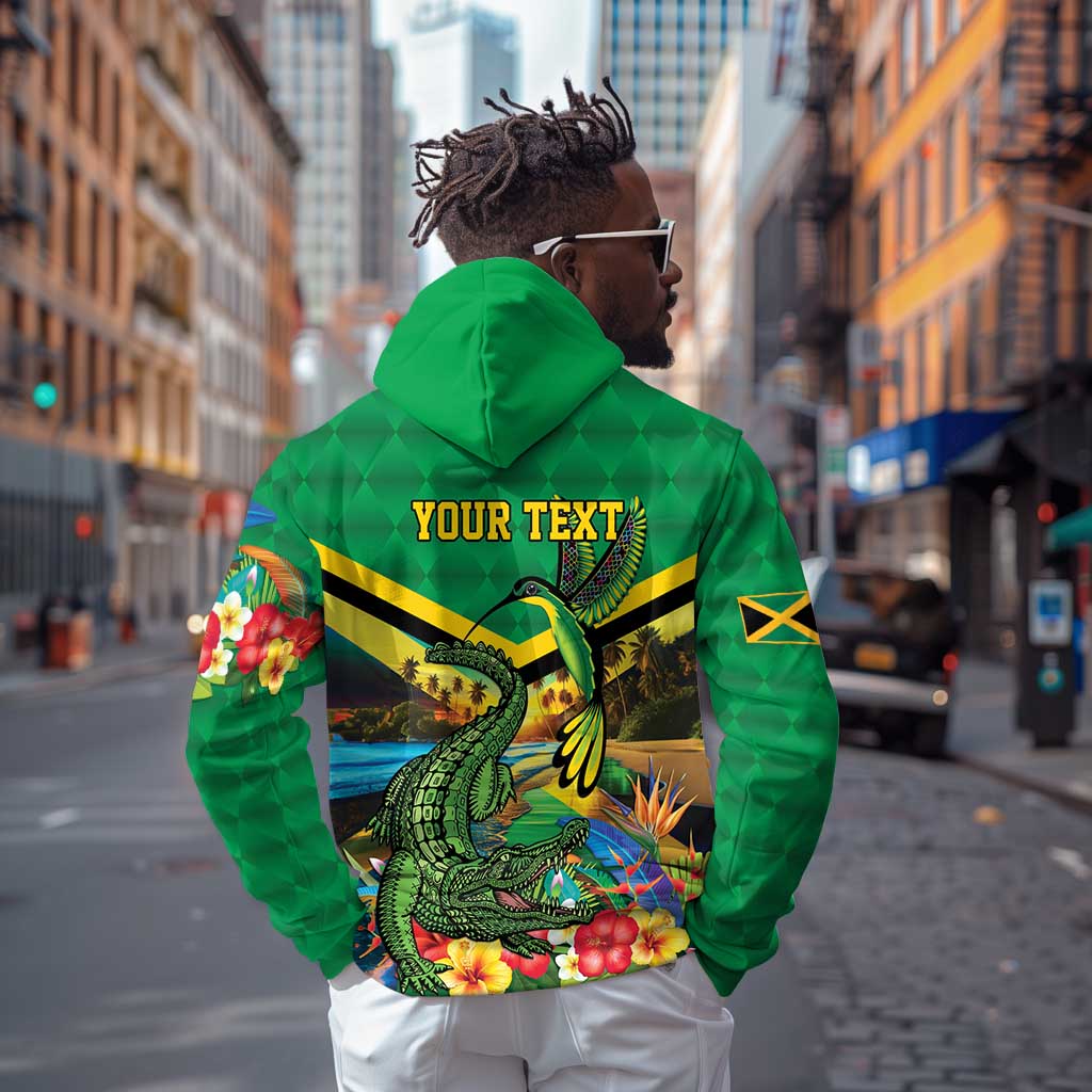 African-American Jamica Personalized Zip Hoodie Hummingbird and Crocodiles Tropical