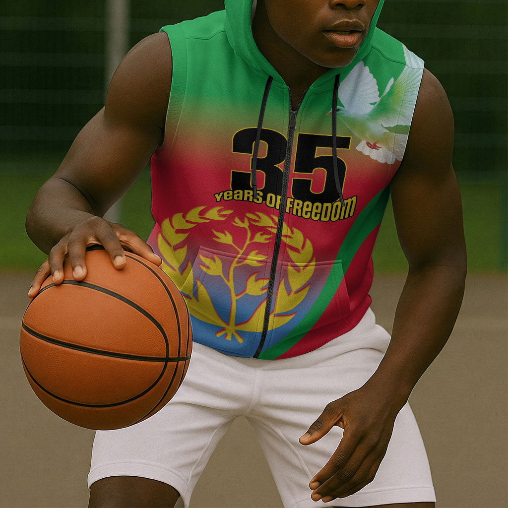 Eritrea 35th Anniversary Sleeveless Zip Hoodie May 24 1991-2026 Proud To Be Eritrean
