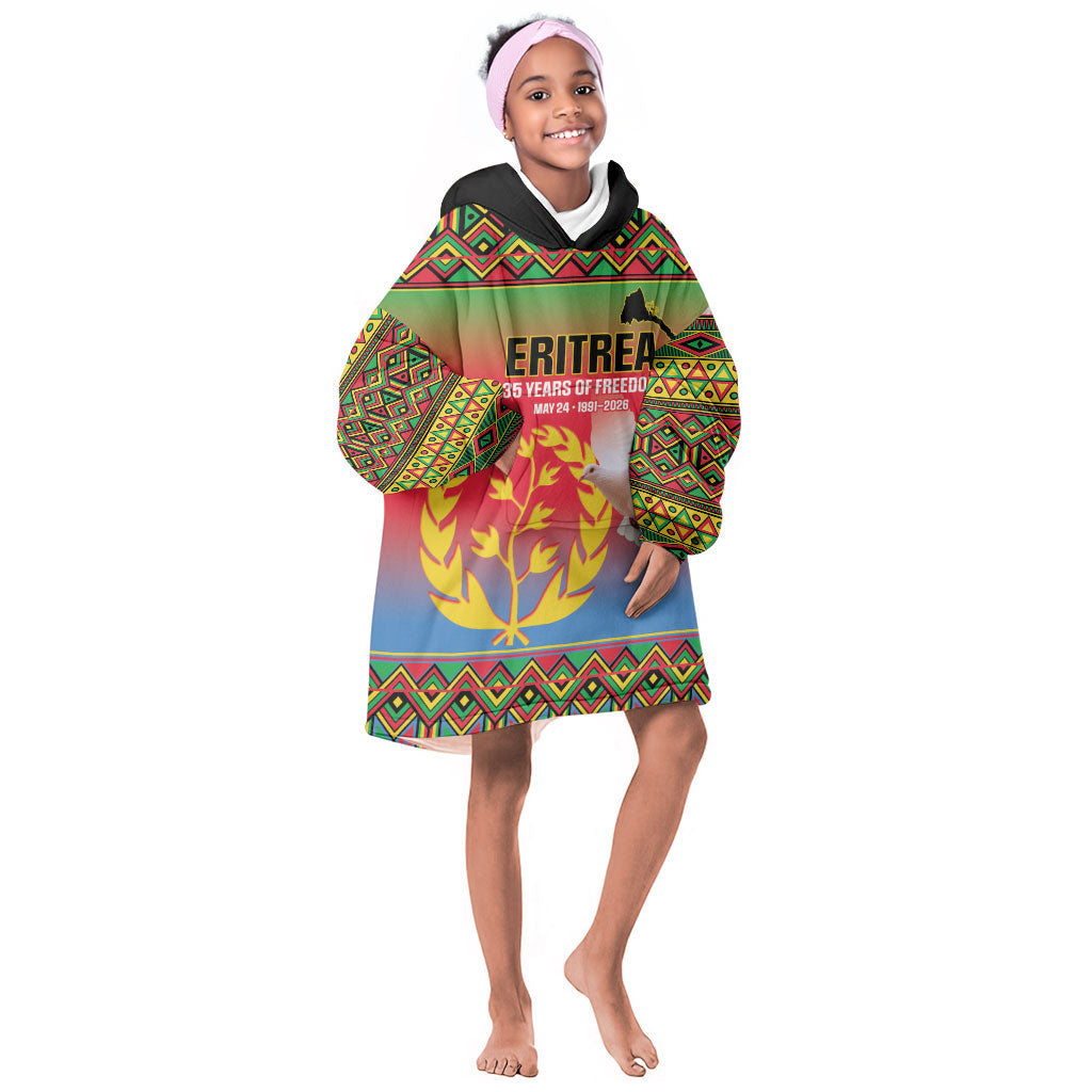 Eritrea 35 Years Of Independence Kid Wearable Blanket Hoodie 1991-2026 Freedom Legacy Pride