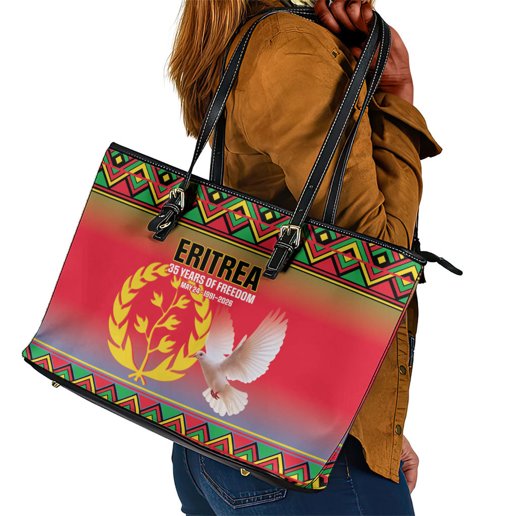 Eritrea 35 Years Of Independence Leather Tote Bag 1991-2026 Freedom Legacy Pride