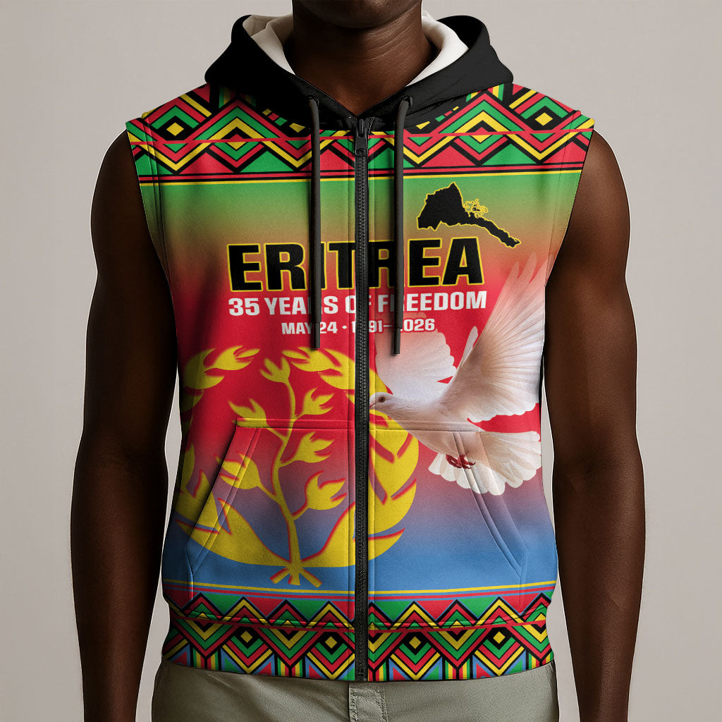 Eritrea 35 Years Of Independence Sleeveless Zip Hoodie 1991-2026 Freedom Legacy Pride