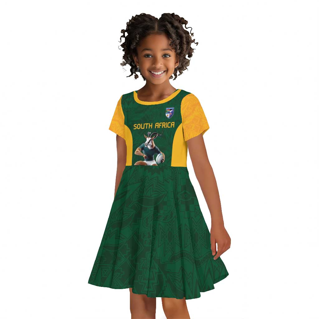 South Africa Rugby Custom Kid Short Sleeve Dress Glory Be To Springboks - African Pride