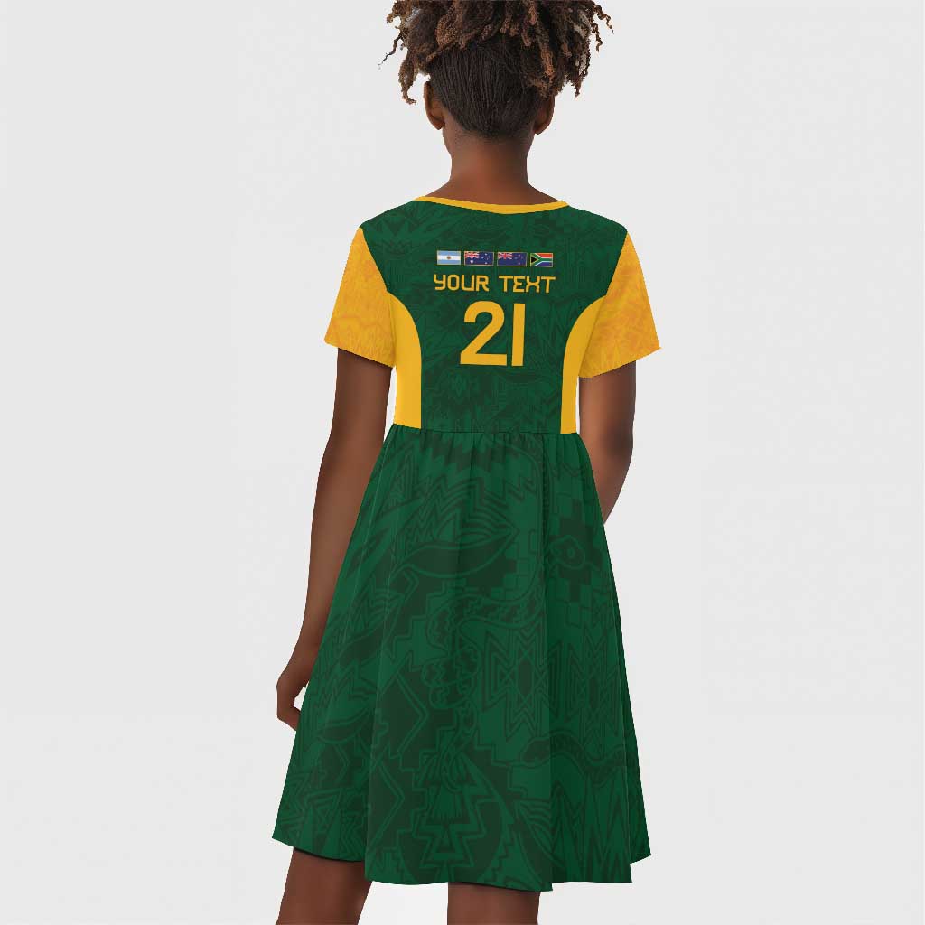 South Africa Rugby Custom Kid Short Sleeve Dress Glory Be To Springboks - African Pride