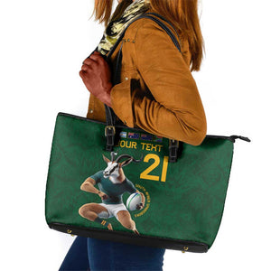 South Africa Rugby Custom Leather Tote Bag Glory Be To Springboks - African Pride