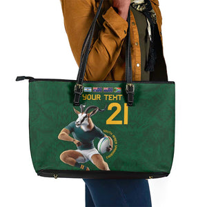South Africa Rugby Custom Leather Tote Bag Glory Be To Springboks - African Pride