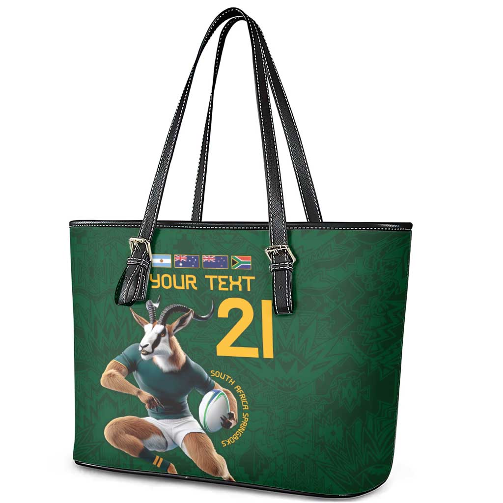 South Africa Rugby Custom Leather Tote Bag Glory Be To Springboks - African Pride