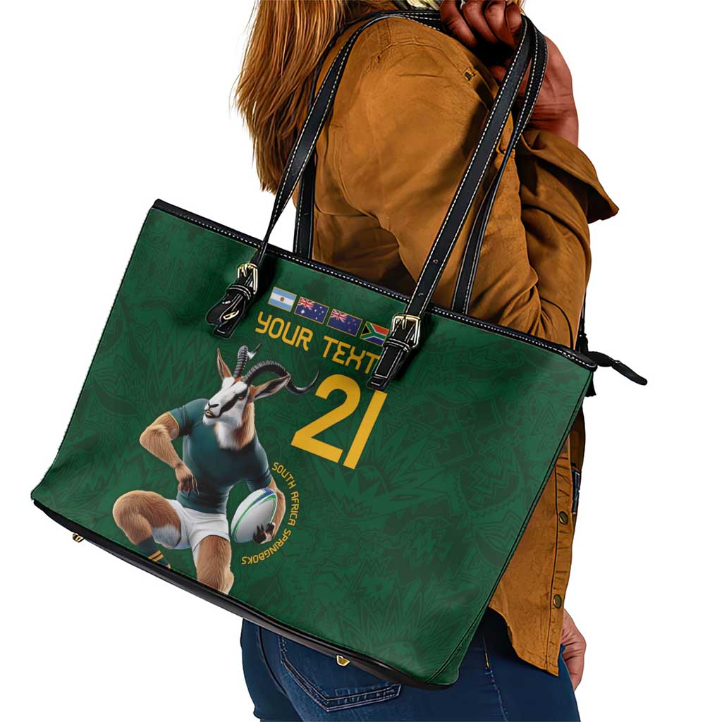 South Africa Rugby Custom Leather Tote Bag Glory Be To Springboks - African Pride