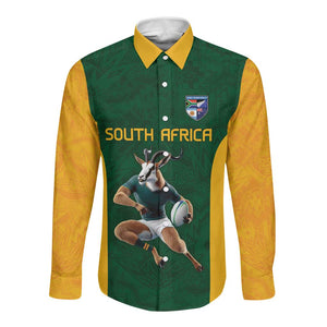 South Africa Rugby Custom Long Sleeve Button Shirt Glory Be To Springboks - African Pride