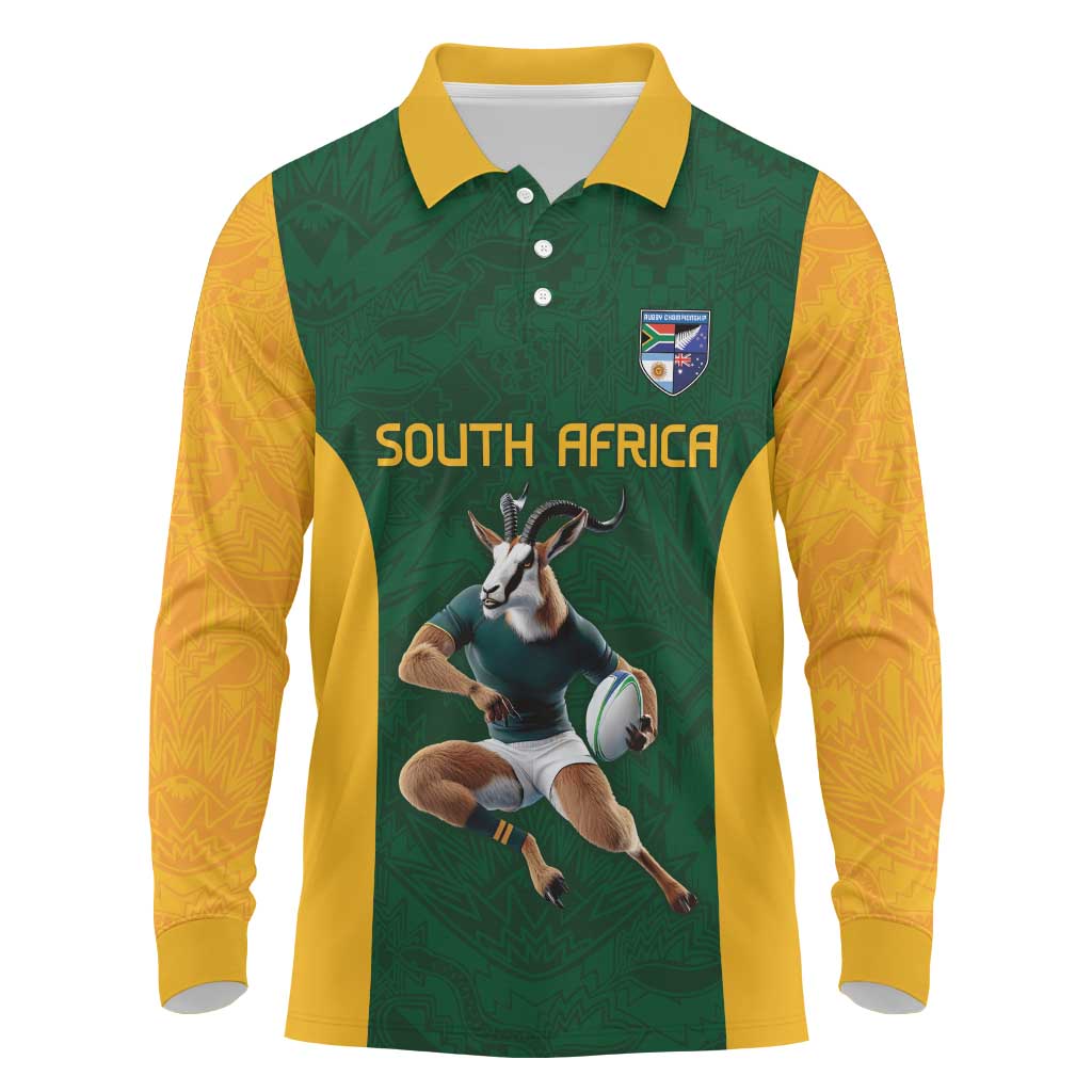 South Africa Rugby Custom Long Sleeve Polo Shirt Glory Be To Springboks - African Pride
