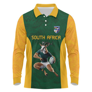 South Africa Rugby Custom Long Sleeve Polo Shirt Glory Be To Springboks - African Pride