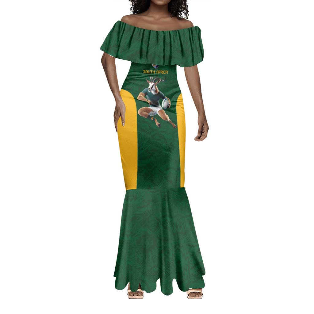 South Africa Rugby Custom Mermaid Dress Glory Be To Springboks - African Pride
