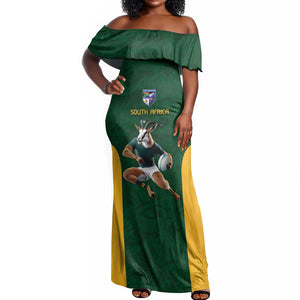 South Africa Rugby Custom Off Shoulder Maxi Dress Glory Be To Springboks - African Pride