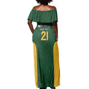 South Africa Rugby Custom Off Shoulder Maxi Dress Glory Be To Springboks - African Pride