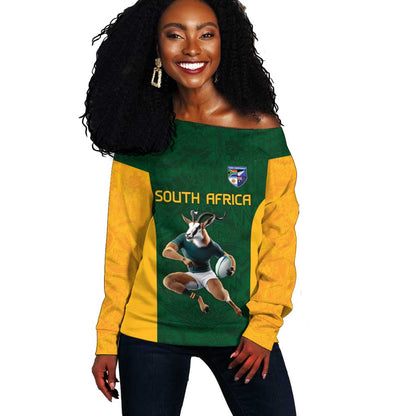 South Africa Rugby Custom Off Shoulder Sweater Glory Be To Springboks - African Pride