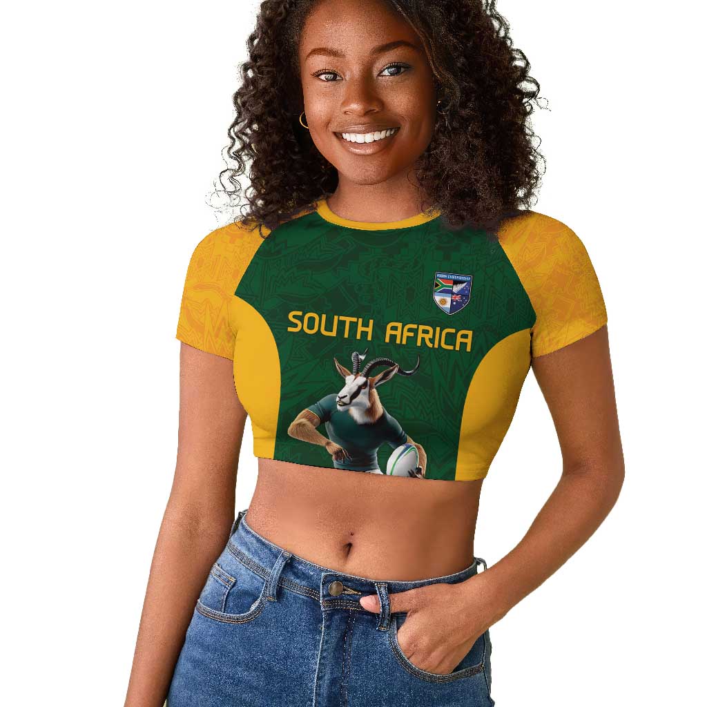 South Africa Rugby Custom Raglan Cropped T shirt Glory Be To Springboks - African Pride