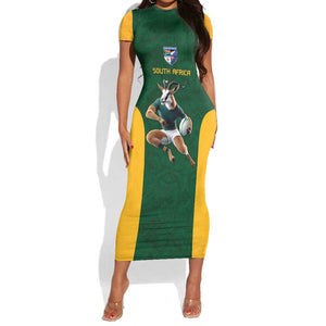 South Africa Rugby Custom Short Sleeve Bodycon Dress Glory Be To Springboks - African Pride
