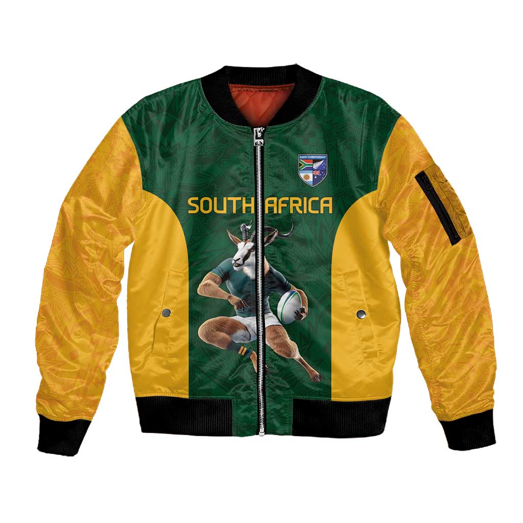 South Africa Rugby Custom Sleeve Zip Bomber Jacket Glory Be To Springboks - African Pride