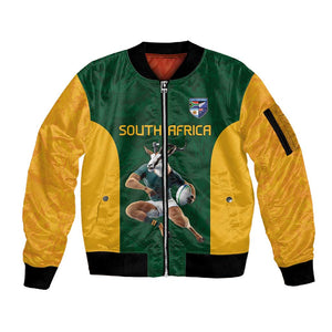 South Africa Rugby Custom Sleeve Zip Bomber Jacket Glory Be To Springboks - African Pride