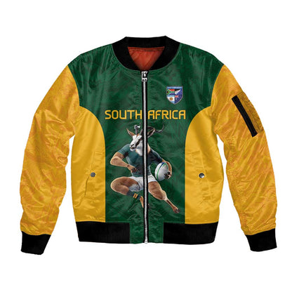 South Africa Rugby Custom Sleeve Zip Bomber Jacket Glory Be To Springboks - African Pride