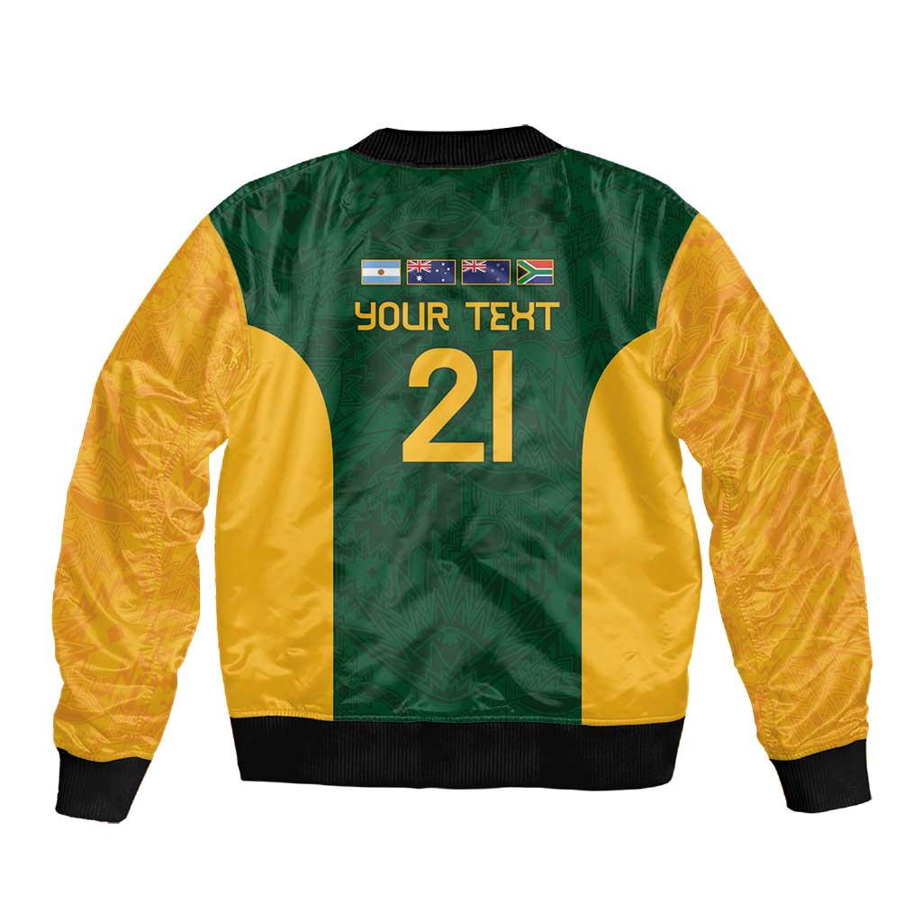 South Africa Rugby Custom Sleeve Zip Bomber Jacket Glory Be To Springboks - African Pride