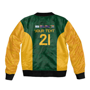 South Africa Rugby Custom Sleeve Zip Bomber Jacket Glory Be To Springboks - African Pride
