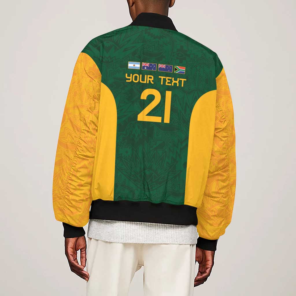 South Africa Rugby Custom Sleeve Zip Bomber Jacket Glory Be To Springboks - African Pride