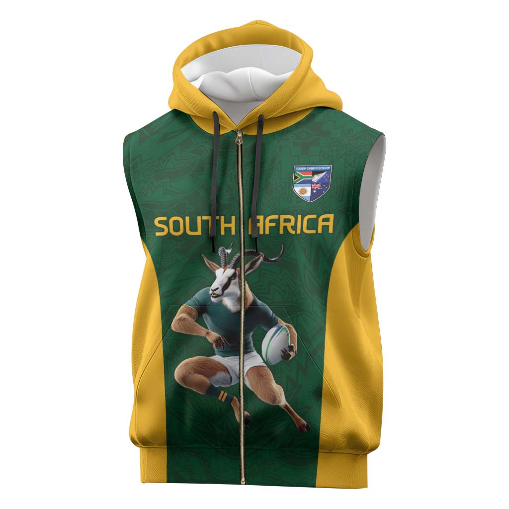 South Africa Rugby Custom Sleeveless Zip Hoodie Glory Be To Springboks - African Pride