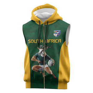 South Africa Rugby Custom Sleeveless Zip Hoodie Glory Be To Springboks - African Pride