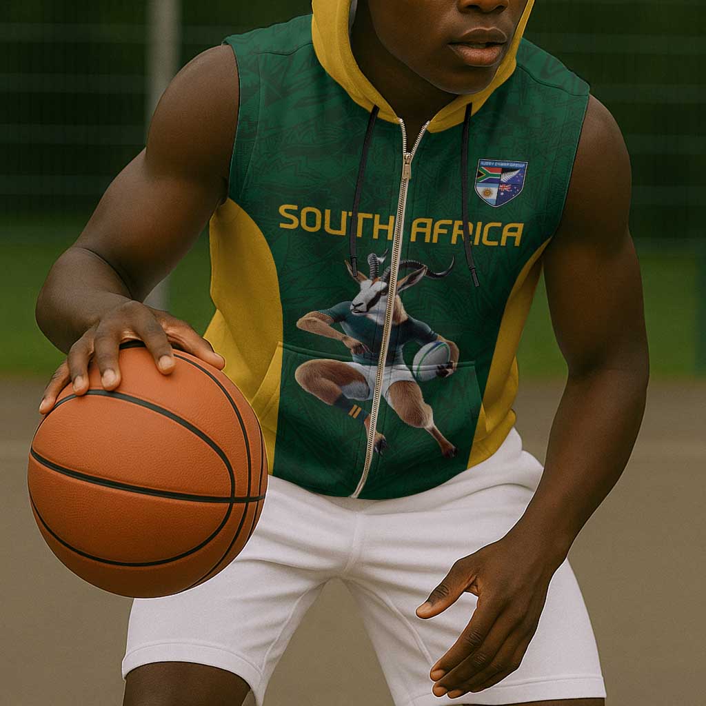 South Africa Rugby Custom Sleeveless Zip Hoodie Glory Be To Springboks - African Pride