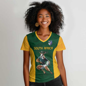 South Africa Rugby Custom Women V-Neck T-Shirt Glory Be To Springboks - African Pride