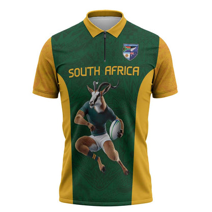 South Africa Rugby Custom Zipper Polo Shirt Glory Be To Springboks