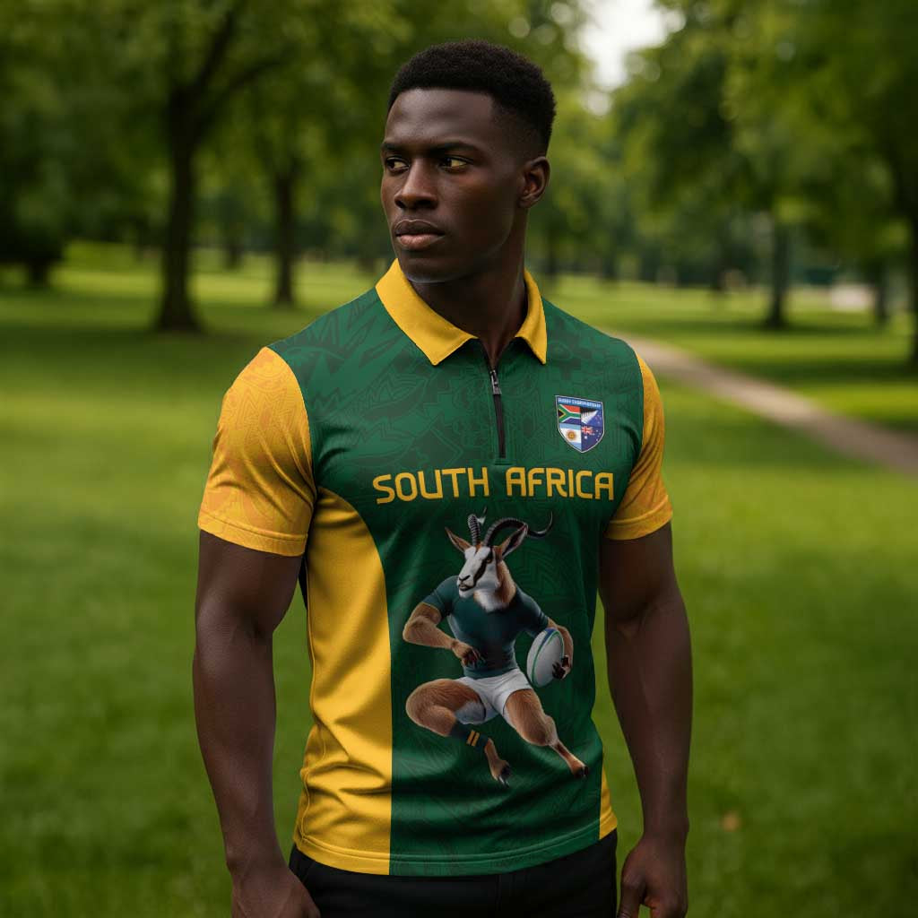South Africa Rugby Custom Zipper Polo Shirt Glory Be To Springboks