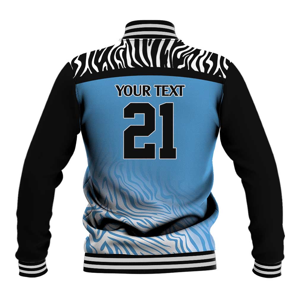 Botswana Cricket Custom Baseball Jacket Baggy Blues African Zebra Skins Pattern - African Pride