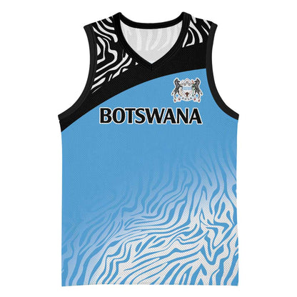 Botswana Cricket Custom Basketball Jersey Baggy Blues African Zebra Skins Pattern - African Pride