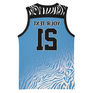 Botswana Cricket Custom Basketball Jersey Baggy Blues African Zebra Skins Pattern - African Pride