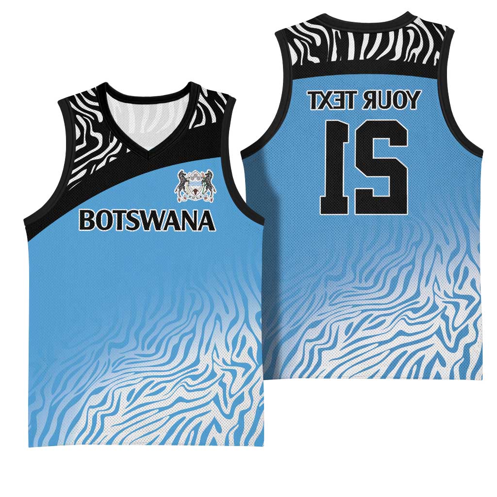 Botswana Cricket Custom Basketball Jersey Baggy Blues African Zebra Skins Pattern - African Pride