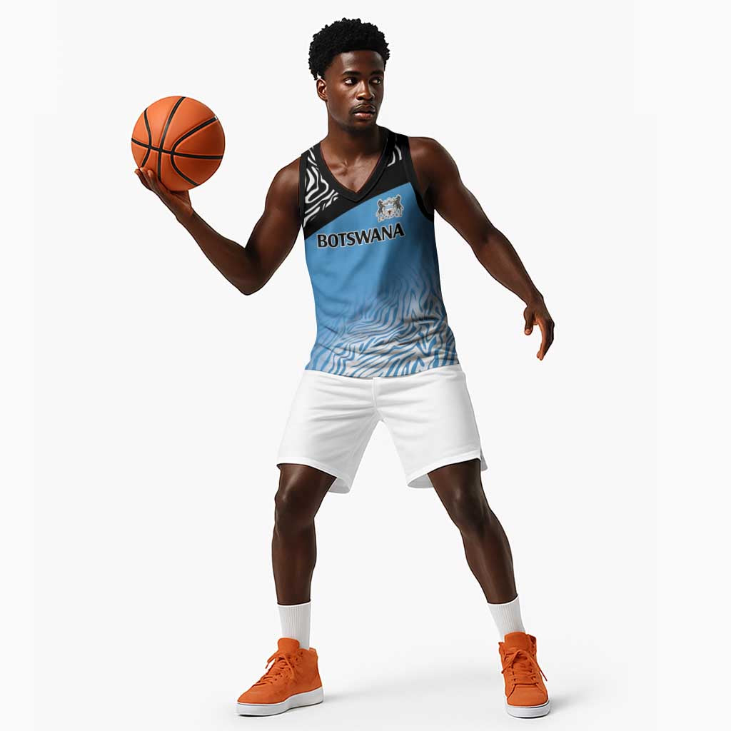 Botswana Cricket Custom Basketball Jersey Baggy Blues African Zebra Skins Pattern - African Pride
