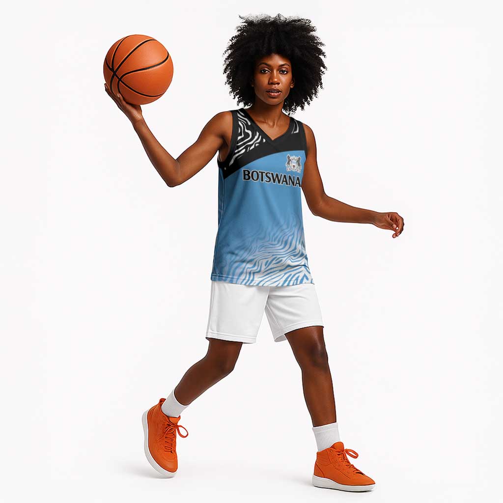 Botswana Cricket Custom Basketball Jersey Baggy Blues African Zebra Skins Pattern - African Pride