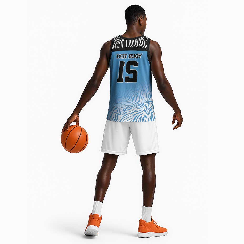 Botswana Cricket Custom Basketball Jersey Baggy Blues African Zebra Skins Pattern - African Pride