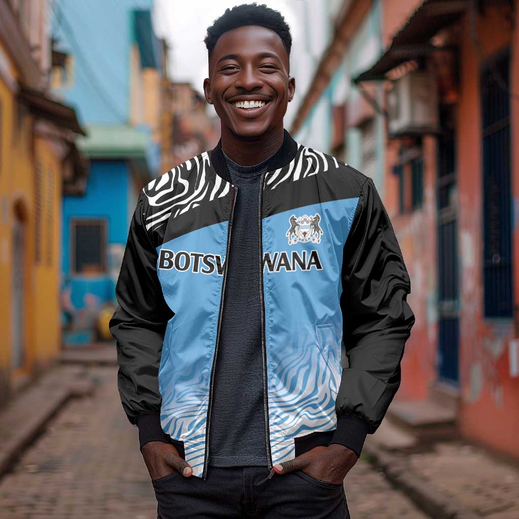 Botswana Cricket Custom Bomber Jacket Baggy Blues African Zebra Skins Pattern - African Pride