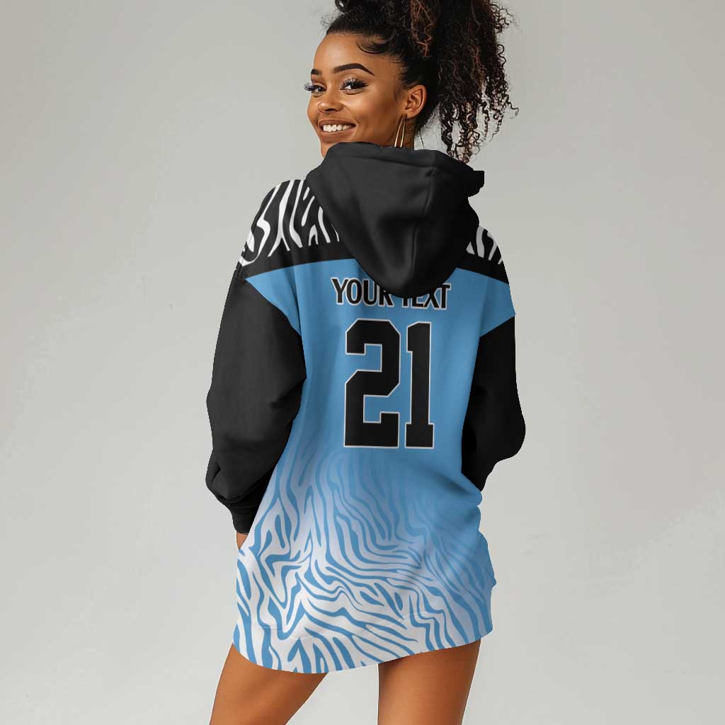 Botswana Cricket Custom Hoodie Dress Baggy Blues African Zebra Skins Pattern - African Pride