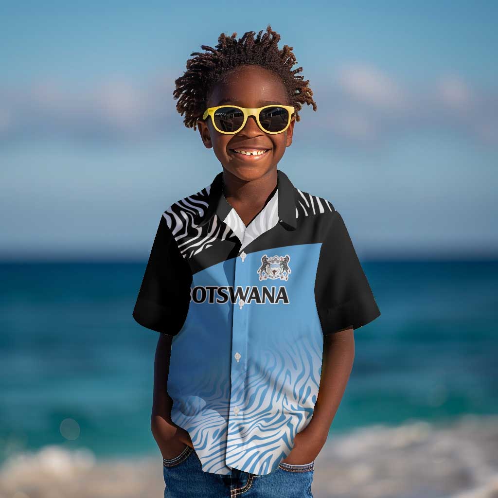Botswana Cricket Custom Kid Hawaiian Shirt Baggy Blues African Zebra Skins Pattern - African Pride