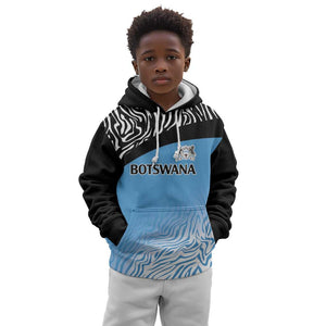 Botswana Cricket Custom Kid Hoodie Baggy Blues African Zebra Skins Pattern - African Pride
