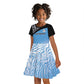 Botswana Cricket Custom Kid Short Sleeve Dress Baggy Blues African Zebra Skins Pattern - African Pride