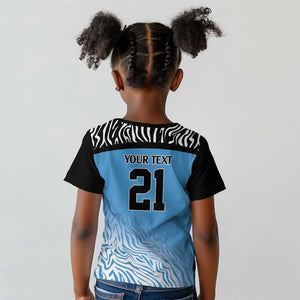 Botswana Cricket Custom Kid T shirt Baggy Blues African Zebra Skins Pattern - African Pride