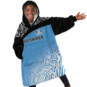 Botswana Cricket Custom Kid Wearable Blanket Hoodie Baggy Blues African Zebra Skins Pattern - African Pride