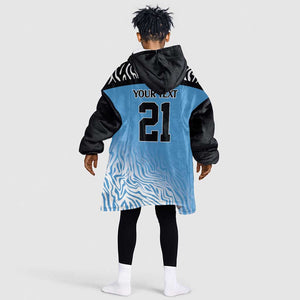 Botswana Cricket Custom Kid Wearable Blanket Hoodie Baggy Blues African Zebra Skins Pattern - African Pride