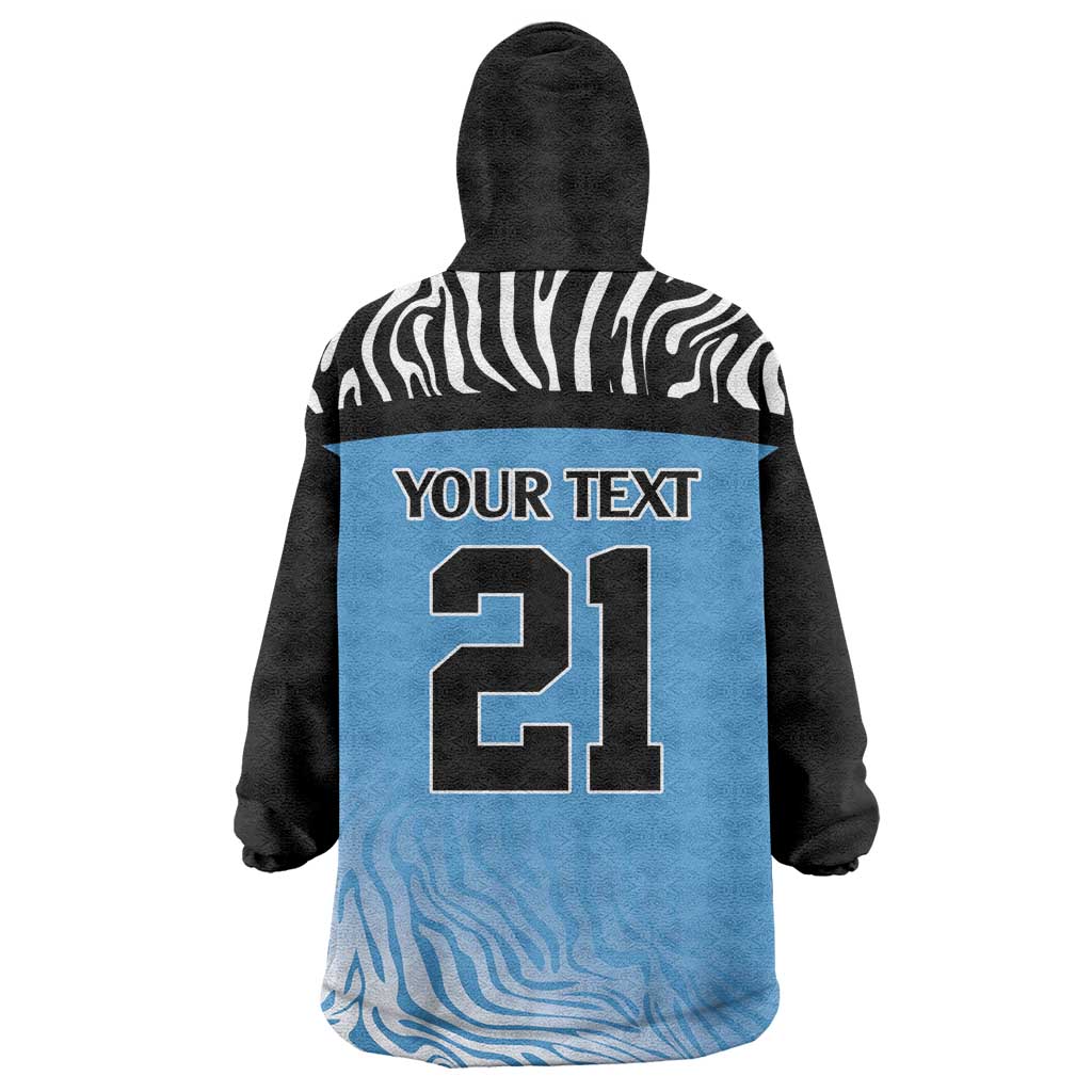 Botswana Cricket Custom Kid Wearable Blanket Hoodie Baggy Blues African Zebra Skins Pattern - African Pride