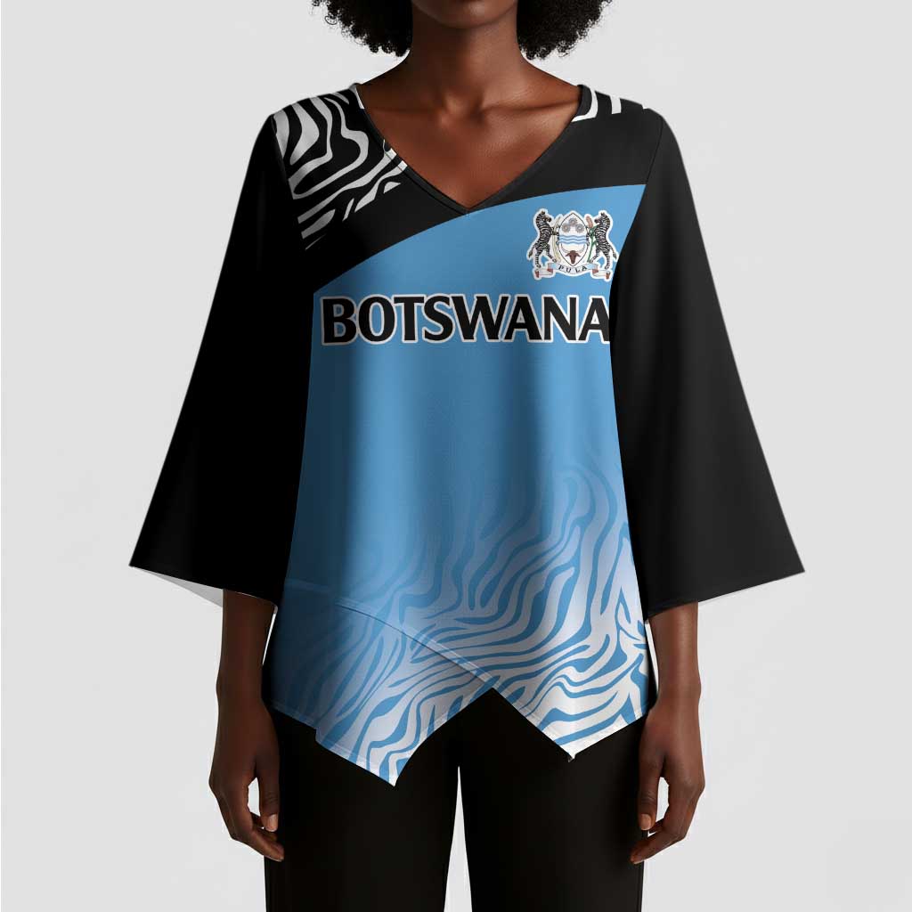 Botswana Cricket Custom Kimono Sleeve Blouse Baggy Blues African Zebra Skins Pattern